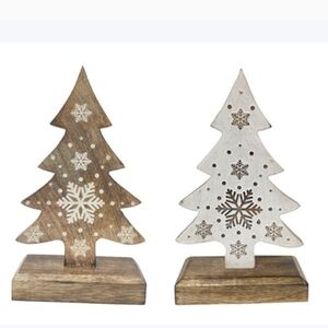 Rustic Wooden Holiday Tree Set - Natural and White
